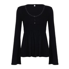 Lace Trimmed Doll Collar Slimming T-Shirt