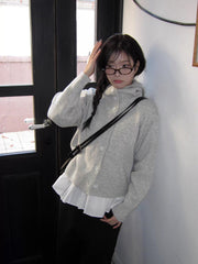 Korean Style Hooded Knit Cardigan and Shirt Set