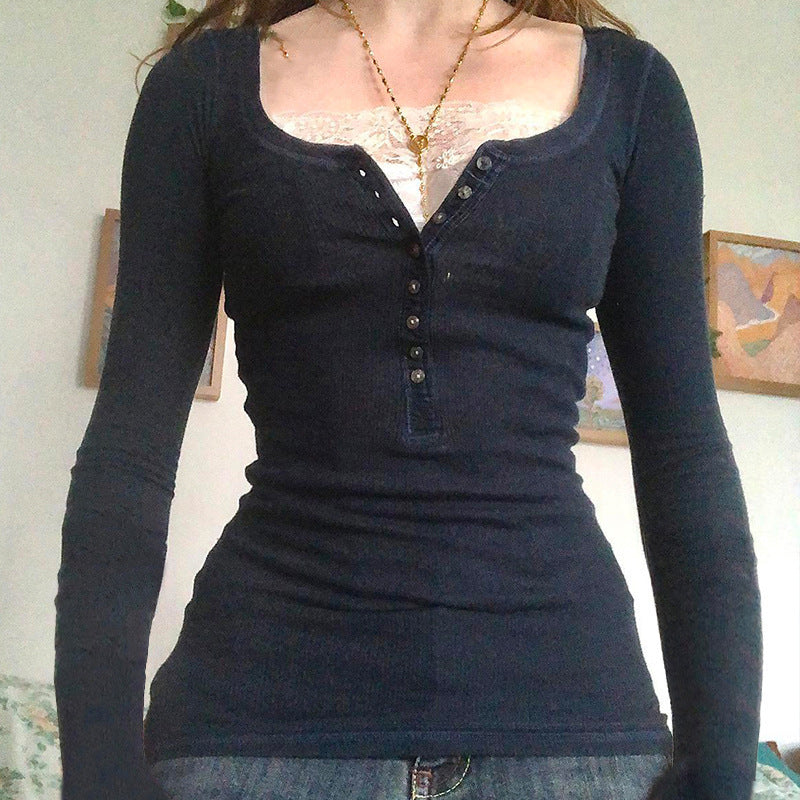 Patchwork Lace Buttoned Long Sleeve Tee