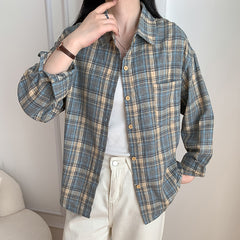Retro Loose Plaid Shirt for Women