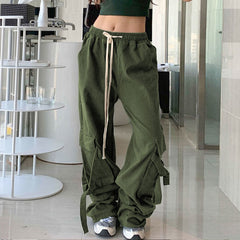 Elastic Waist Straight Leg Cargo Pants