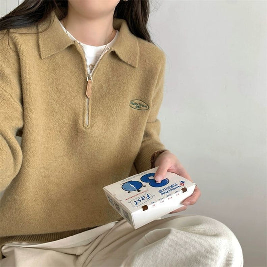 Vintage Polo Collar Half Zip Up Sweater
