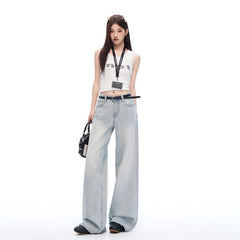 Washed Tie Flower Jeans