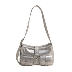 Vintage Pu Leather Buckled Shoulder Bag