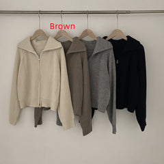 Solid Color Knitted Zip Up Oversized Cardigan