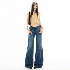 Casual Omni Vintage Cat Claw Cracked Bamboo Pattern Slightly Flared Jeans Relaxed Pants