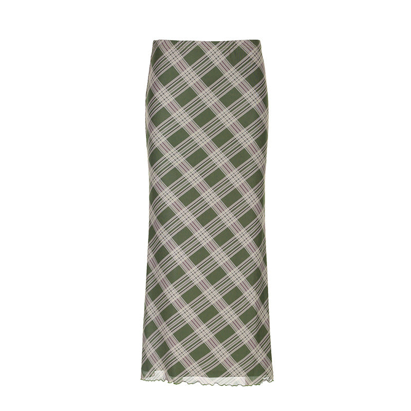 Vintage Plaid Low Rise Maxi Skirt