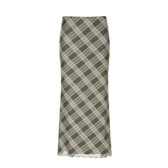 Vintage Plaid Low Rise Maxi Skirt