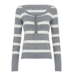 Womens Striped Cable-Knit Square-Neck Sweater