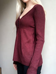 Womens Retro Burgundy Wool Blend Sweater