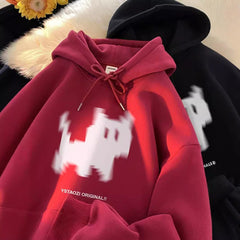 Black Cat Print Solid Color Oversized Hoodie