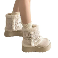 Women's Plush Lined Winter Snow Boots Cuffable Shaft Chunky Platform Warm Ankle Boots