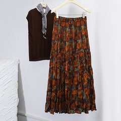 Casual Floral Umbrella Maxi Skirt - fairypeony