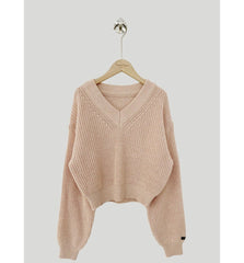 Vintage V-Neck Oversized Cropped Sweater