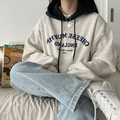 Letter Print Oversized Solid Color Hoodie