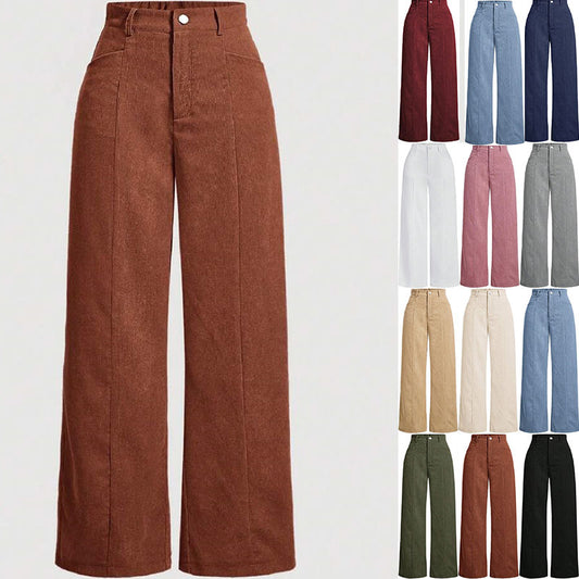 Women's High Waist Corduroy Wide Leg Pants - fairypeony