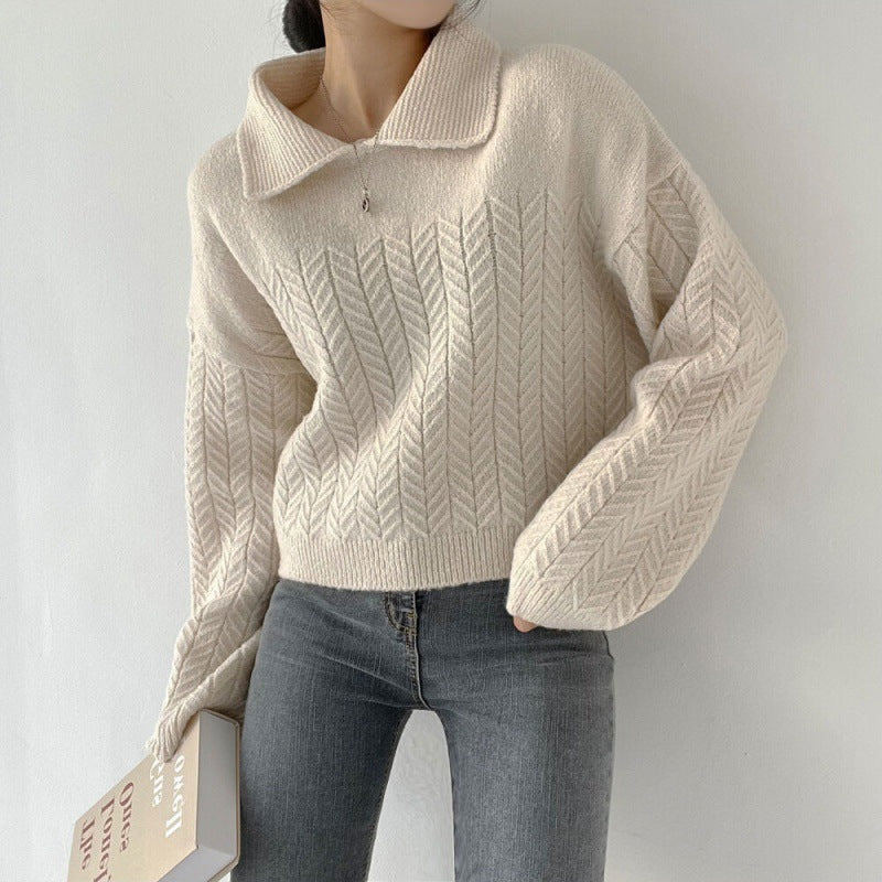 Polo Collar Cable Knit Oversized Sweater