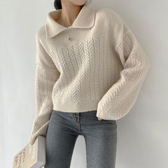 Polo Collar Cable Knit Oversized Sweater