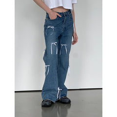 Vintage High Waist Bow Wide Leg Jeans