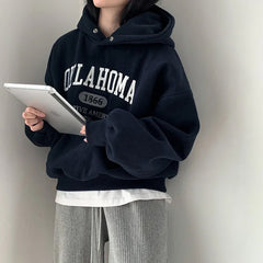 Vintage Letter Embroidered Pullover Hoodie