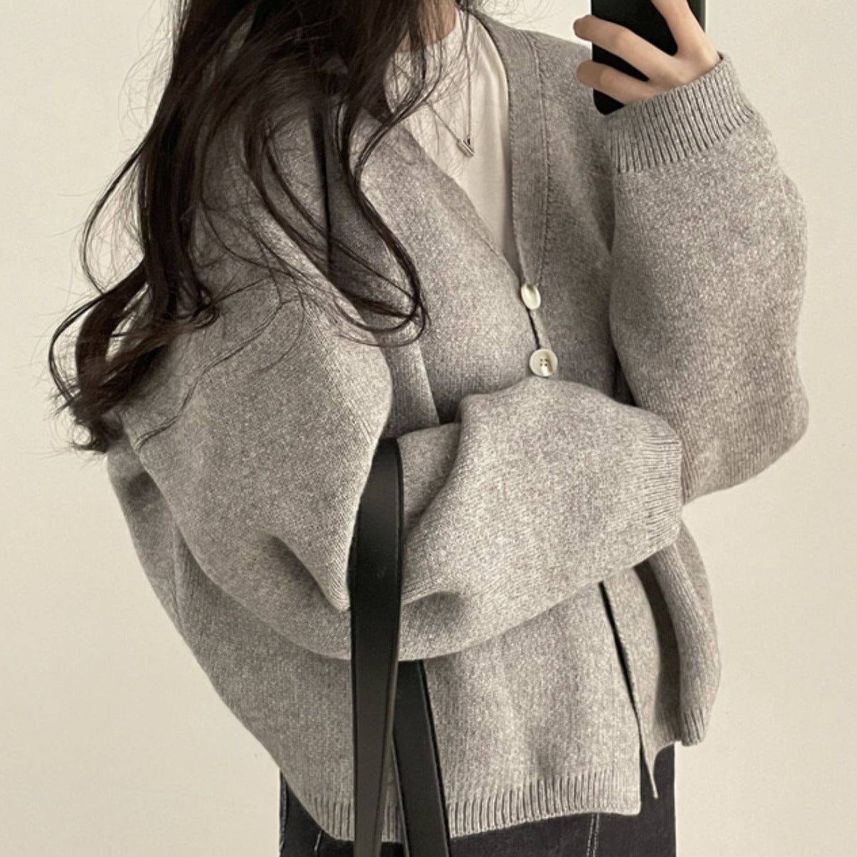 Solid Color Two button Oversized Cardigan - fairypeony