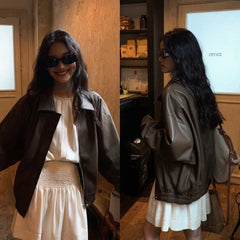 Womens PU Leather Casual Jacket