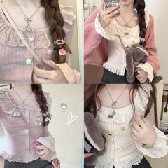 Ruffled Patchwork Lace Long Sleeve Top