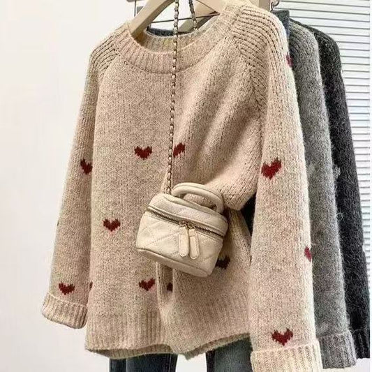 Aesthetic Heart Design Round Neck Sweater - fairypeony