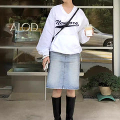 Vintage V-Neck Logo Embroidered Sweatshirt