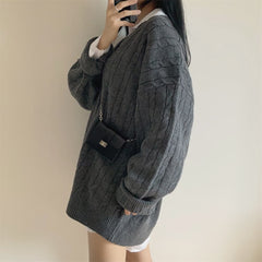 V-neck Mid-length Sweater Thick Long-sleeved Knitted Top