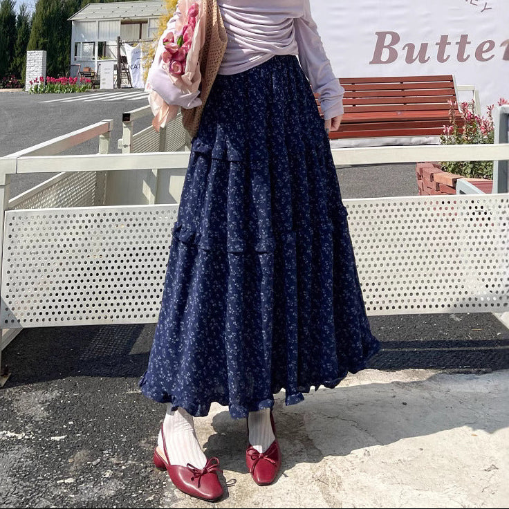 Aesthetic Floral Ruffled Maxi Skirt