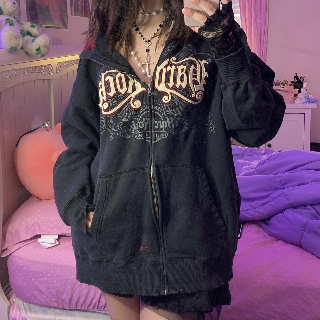 Hard Rock Graphic Zip Up Hoodie - fairypeony