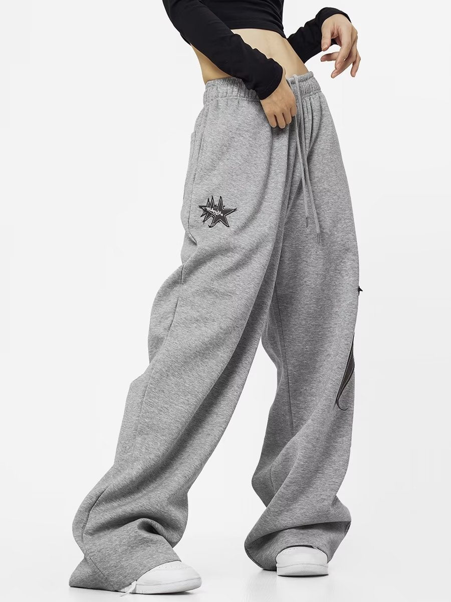 Star Patch Baggy Gray Sweatpants - fairypeony