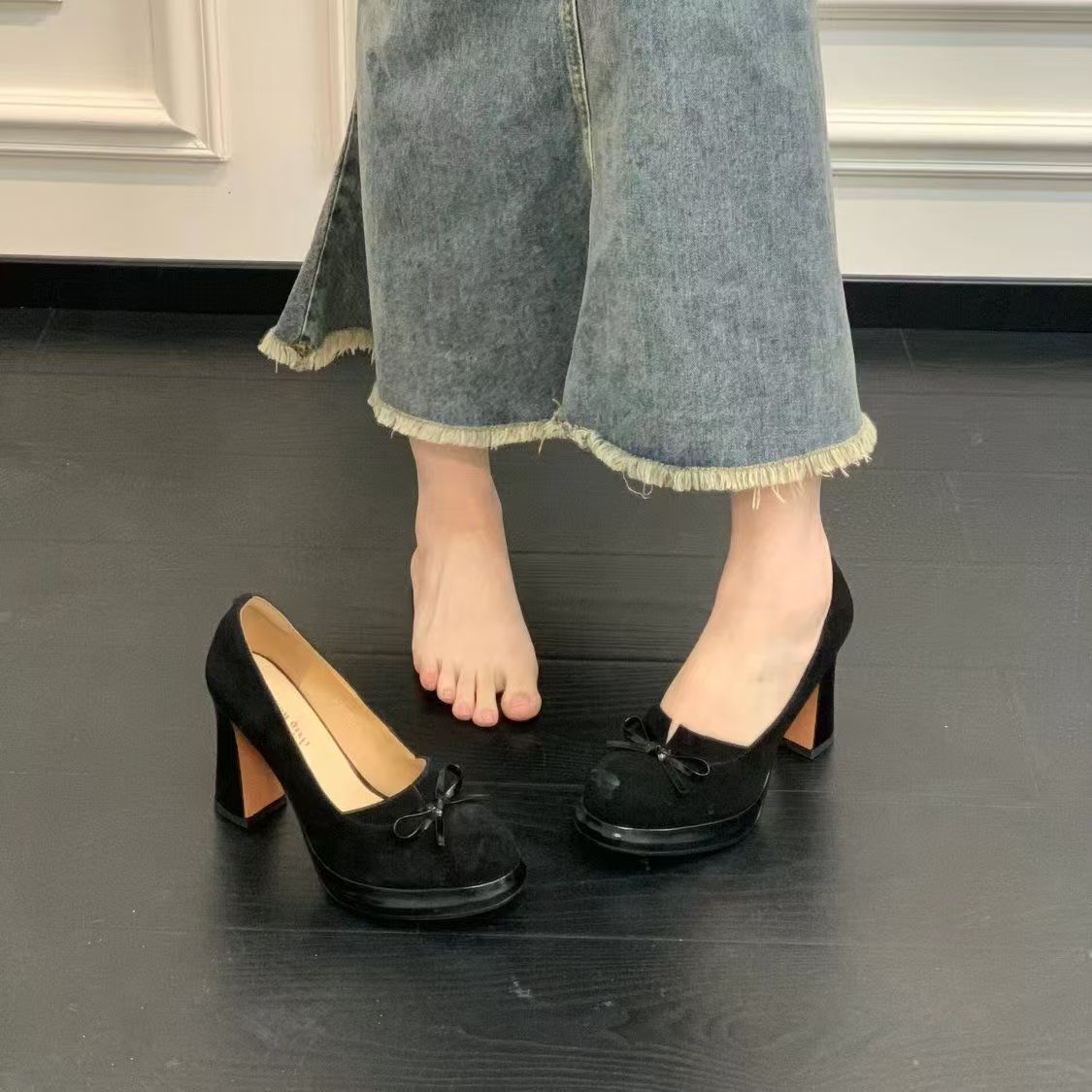 French Bow Detail High Heel Shoes - fairypeony