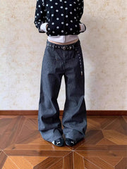 Striped Denim Wide Leg Pants