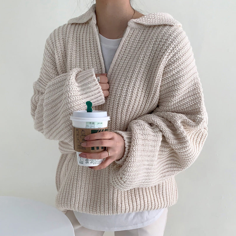 Vintage Solid Color Half Zip Up Sweater