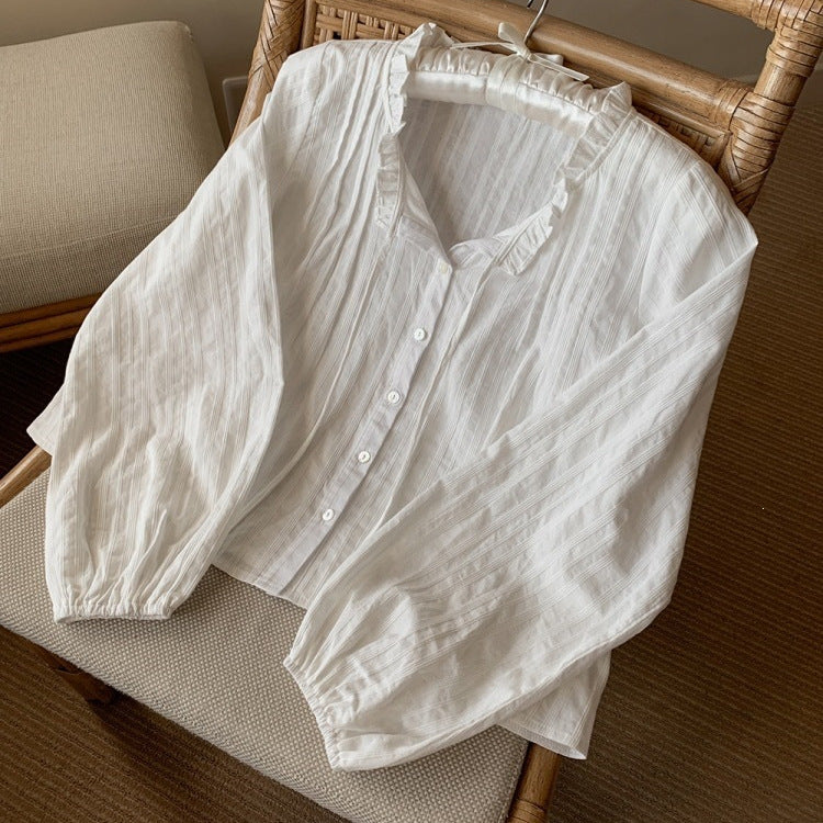 Aesthetic Ruffled Drawstring Ribbon Blouse