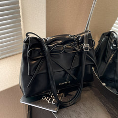 Aesthetic Bow Solid Color Leather Shoulder Bag