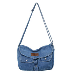 Washed Denim Canvas Crossbody Bag - fairypeony