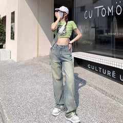 Distressed Star Print Wide-leg Jeans - fairypeony