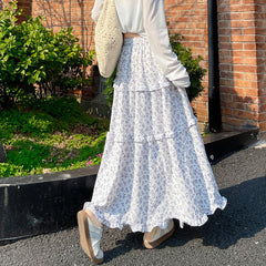Aesthetic Floral Ruffled Maxi Skirt