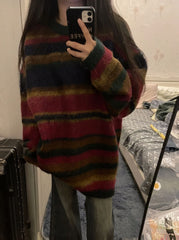 Vintage Round Neck 90s Striped Sweater