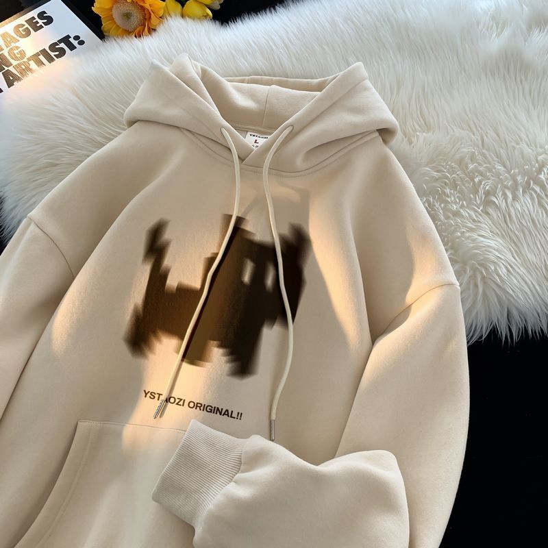 Black Cat Print Solid Color Oversized Hoodie