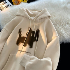 Black Cat Print Solid Color Oversized Hoodie