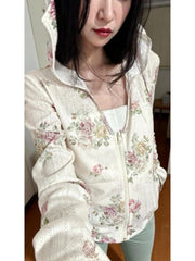 Women's Floral Print Hooded Zip-Up Jacket