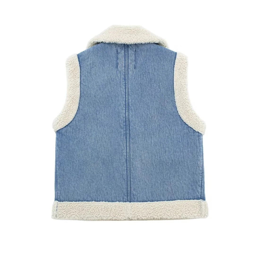 Denim Lamb Wool Sleeveless Jacket - fairypeony