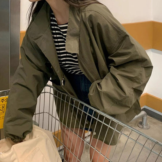 Versatile Drawstring Design Oversized Jacket