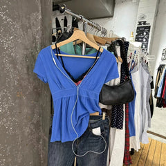 Womens Casual V-neck Cotton T-shirt
