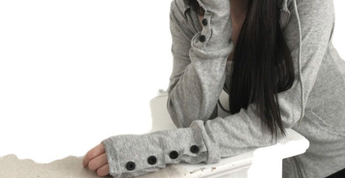 Butterfly sleeve hooded knit sweater in Gray, sleeve detail