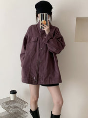 Stand Collar Long-Sleeve Coat – Snap Button Washed Cotton Jacket in 3 Colours